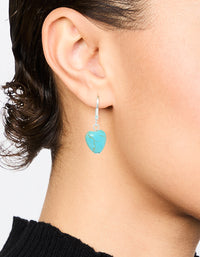 Silver Blue Semi Precious Stone Heart Huggie Earrings - link has visual effect only