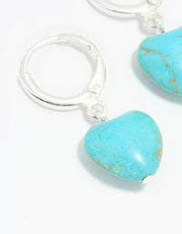 Silver Blue Semi Precious Stone Heart Huggie Earrings - link has visual effect only