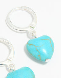 Silver Blue Semi Precious Stone Heart Huggie Earrings - link has visual effect only