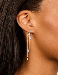 Silver Cubic Zirconia Loop Chain Huggie Earrings - link has visual effect only