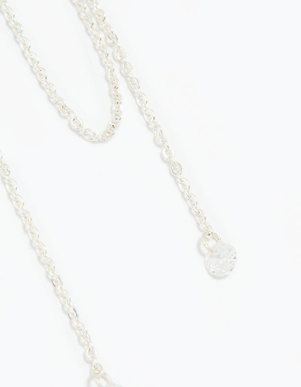 Silver Cubic Zirconia Loop Chain Huggie Earrings