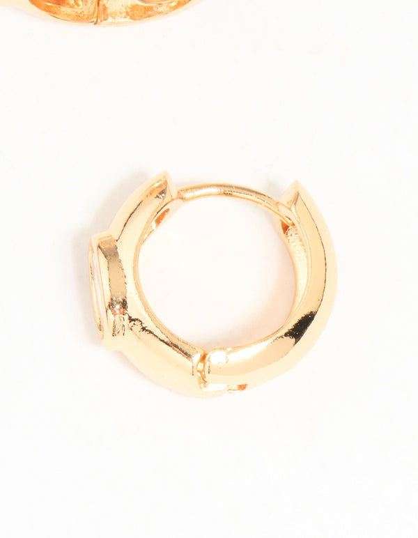 Gold Cubic Zirconia Thick Huggie Earrings