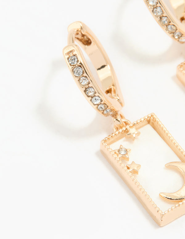 Gold Diamante Celestial Huggie Earrings