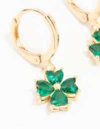 Gold Green Cubic Zirconia Lucky Clover Huggie Earrings - link has visual effect only