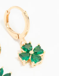 Gold Green Cubic Zirconia Lucky Clover Huggie Earrings - link has visual effect only