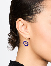 Gold Blue Enamel Mixed Cowgirl Huggie Earrings - link has visual effect only