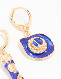 Gold Blue Enamel Mixed Cowgirl Huggie Earrings - link has visual effect only