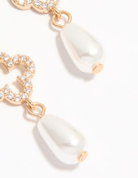 Gold Diamante Pearl Floral Huggie Earrings - link has visual effect only