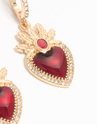 Gold Red Enamel Flaming Heart Huggie Earrings - link has visual effect only