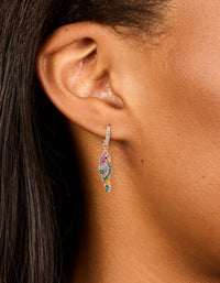 Gold Multicoloured Diamante Parrot Huggie Earrings - link has visual effect only