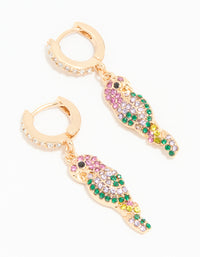 Gold Multicoloured Diamante Parrot Huggie Earrings - link has visual effect only