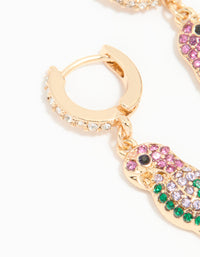 Gold Multicoloured Diamante Parrot Huggie Earrings - link has visual effect only