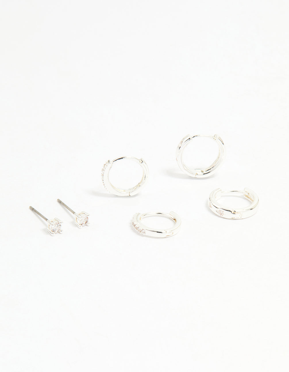 Silver Cubic Zirconia Celestial & Classic Huggie Earrings 3-Pack