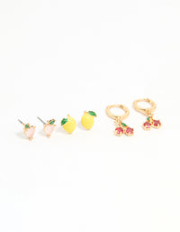 Gold Enamel Mixed Fruit Stud Earrings 3-Pack - link has visual effect only