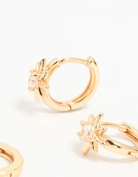 Gold Cubic Zirconia Mixed Cross Huggie & Stud Earrings 3-Pack - link has visual effect only