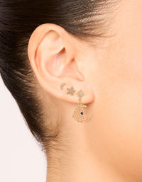 Gold Cubic Zirconia Celestial Drop & Stud Earrings 3-Pack - link has visual effect only