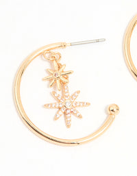 Gold Cubic Zirconia Star Charm Hoop Earrings - link has visual effect only