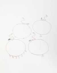 Antique Silver Leaf & Station Anklets 4-Pack - link has visual effect only