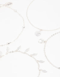 Antique Silver Leaf & Station Anklets 4-Pack - link has visual effect only