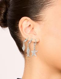 Silver Starfish & Shell Earrings 3-Pack - link has visual effect only