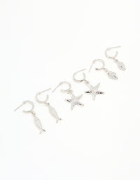Silver Starfish & Shell Earrings 3-Pack - link has visual effect only