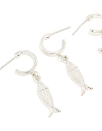 Silver Starfish & Shell Earrings 3-Pack - link has visual effect only