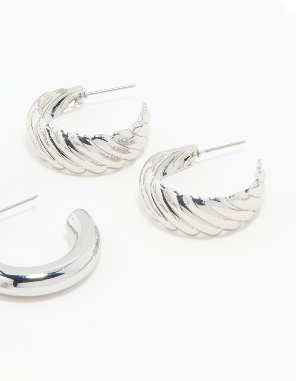 Silver Chunky & Braided Hoop Earrings 3-Pack