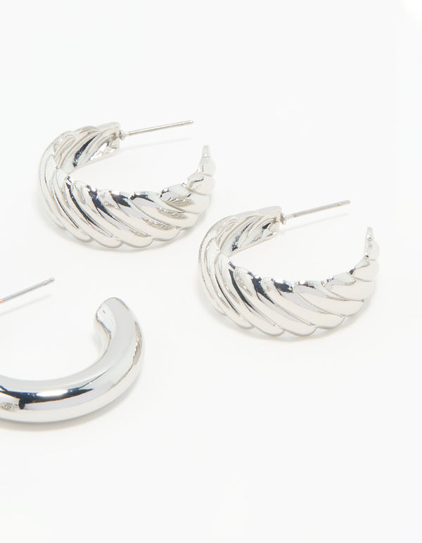 Silver Chunky & Braided Hoop Earrings 3-Pack