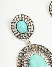 Antique Silver Turquoise Double Circle Net Drop Earrings - link has visual effect only