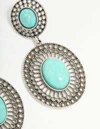 Antique Silver Turquoise Double Circle Net Drop Earrings - link has visual effect only