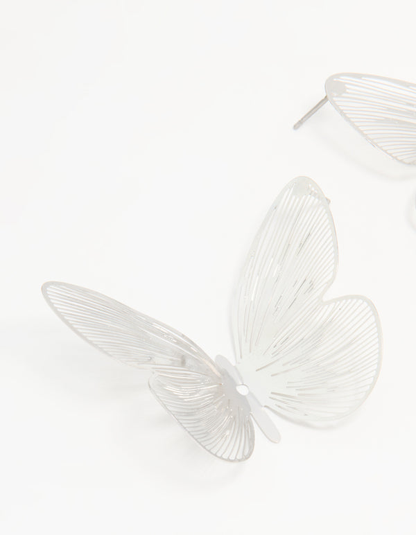 Silver Large Butterfly Stud Earrings