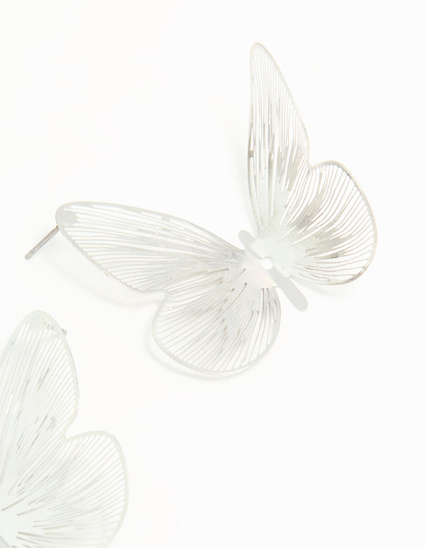 Silver Large Butterfly Stud Earrings