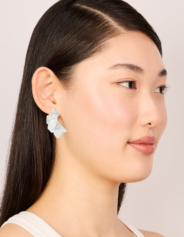 Silver Leaf & Floral Stud Earrings