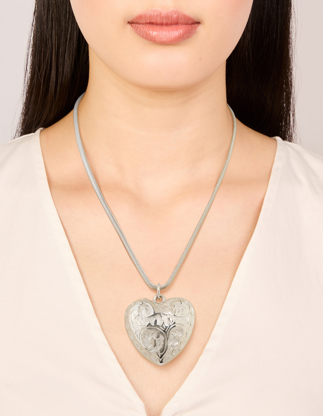 Silver Mega Heart Chain Necklace