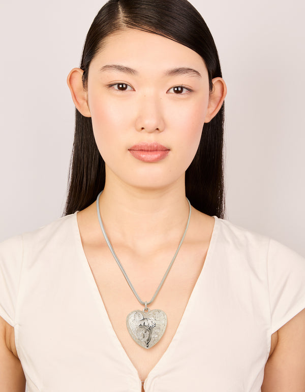 Silver Mega Heart Chain Necklace