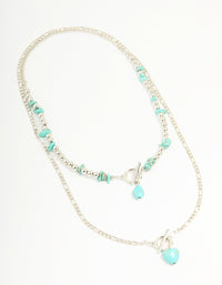 Antique Silver Turquoise T-Bar Heart Layered Necklace - link has visual effect only