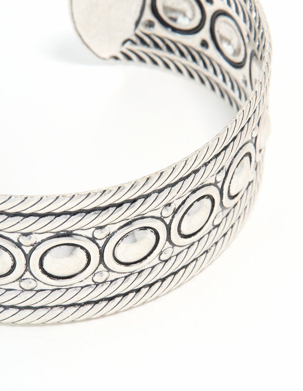 Antique Silver Stone Design Wrist Cuff