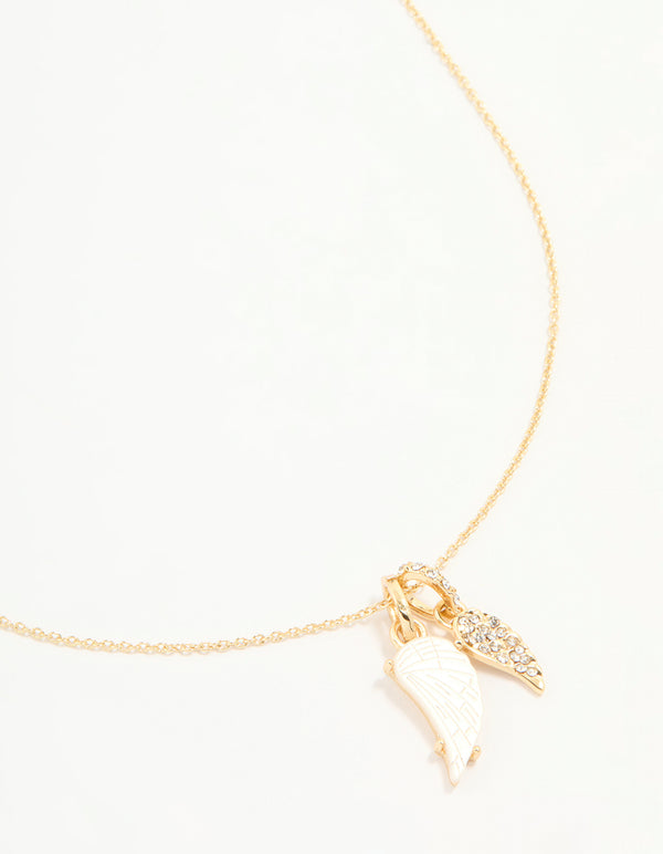 Gold Plated Diamante Wing Charm Pendant Necklace