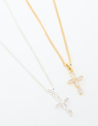 Mixed Metal Cubic Zirconia Cross Pendant Necklace Pack - link has visual effect only