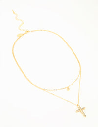 Gold Plated Diamante Cross Layered Necklace - link has visual effect only