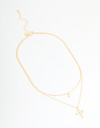 Gold Plated Flower & Cross Layered Necklace - link has visual effect only