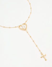 Mixed Metal Cross Heart & Mary Y-Necklace - link has visual effect only