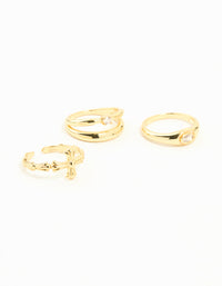 Gold Plated Cross & Diamante Stacking Rings 3-Pack - link has visual effect only