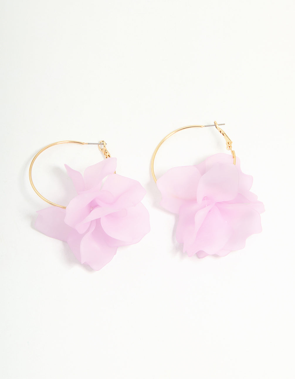 Gold Pink Acrylic Petal Hoop Earrings