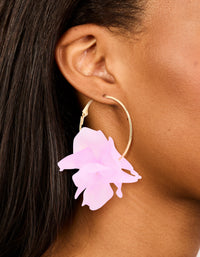 Gold Pink Acrylic Petal Hoop Earrings - link has visual effect only
