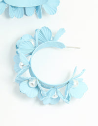 Blue Coated Metal Pearl Center Flower Hoop Earrings - link has visual effect only