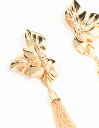 Gold Orchid Tassel Drop Earrings - link has visual effect only