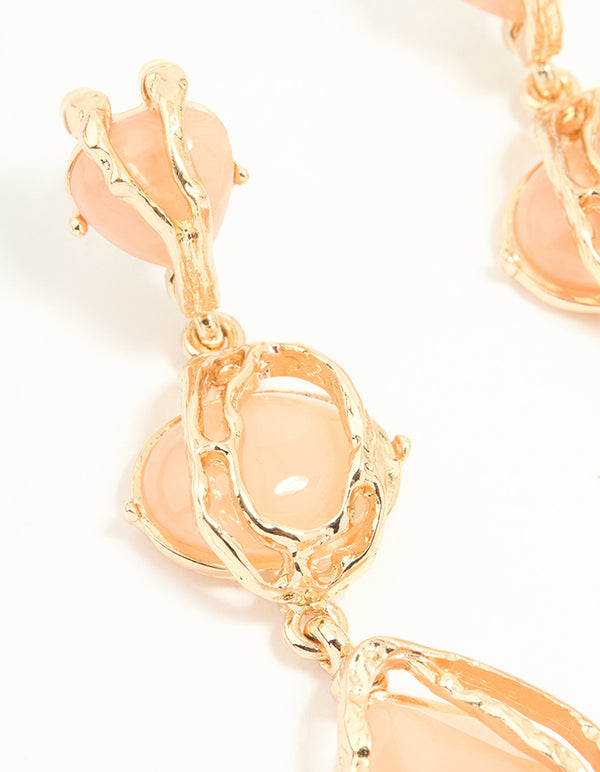 Gold Pink Acrylic Wrapped Drop Earrings