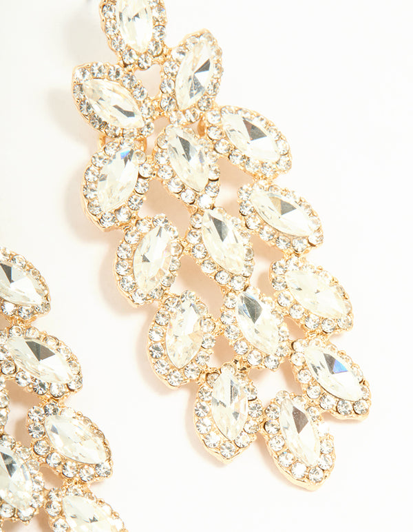 Gold Diamante Marquise Statement Drop Earrings