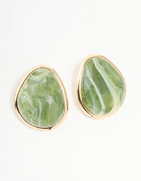 Gold Green Marble Organic Stud Earrings - link has visual effect only